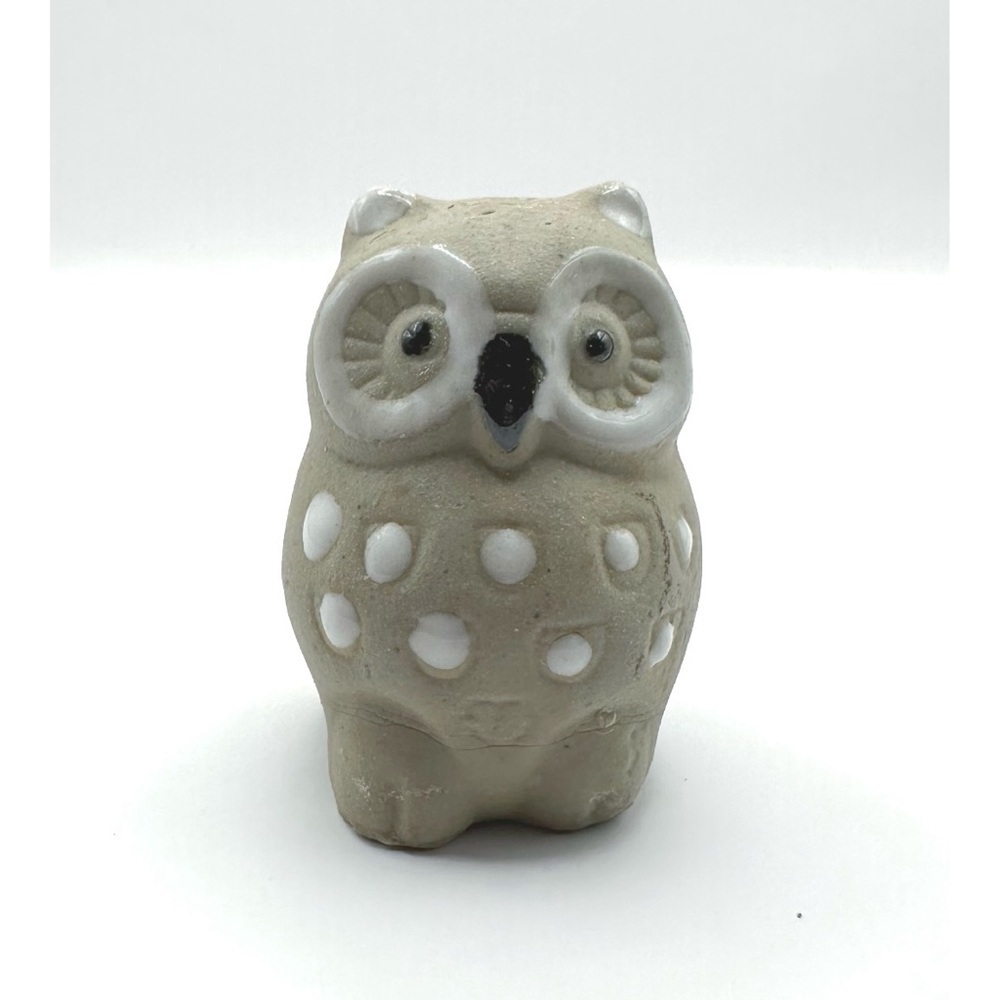 Vintage Miniature Clay Owl Figurine Gray color With White Spots 1.75” Tall